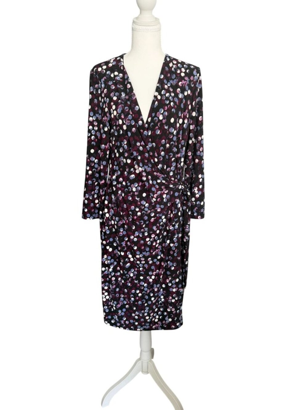 ANNE KLEIN Purple Patterned Stretch Wrap Dress Size Large - Picture 6 of 11
